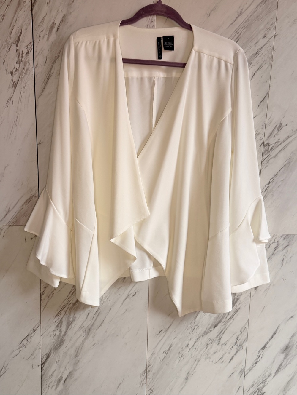 NWT New Directions Curvy Cream Draped Ruffle Sleeve Blazer 1X - Picture 2 of 7